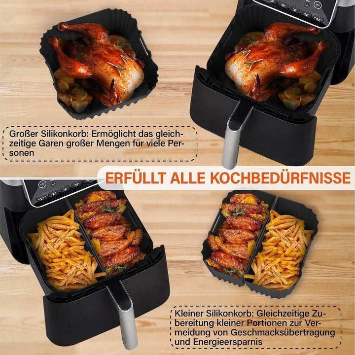 Silikonform Heissluftfritteuse, Airfryer Zubehör 3 Stück Silikon Einsatz Wiederverwendba Silikon Ein