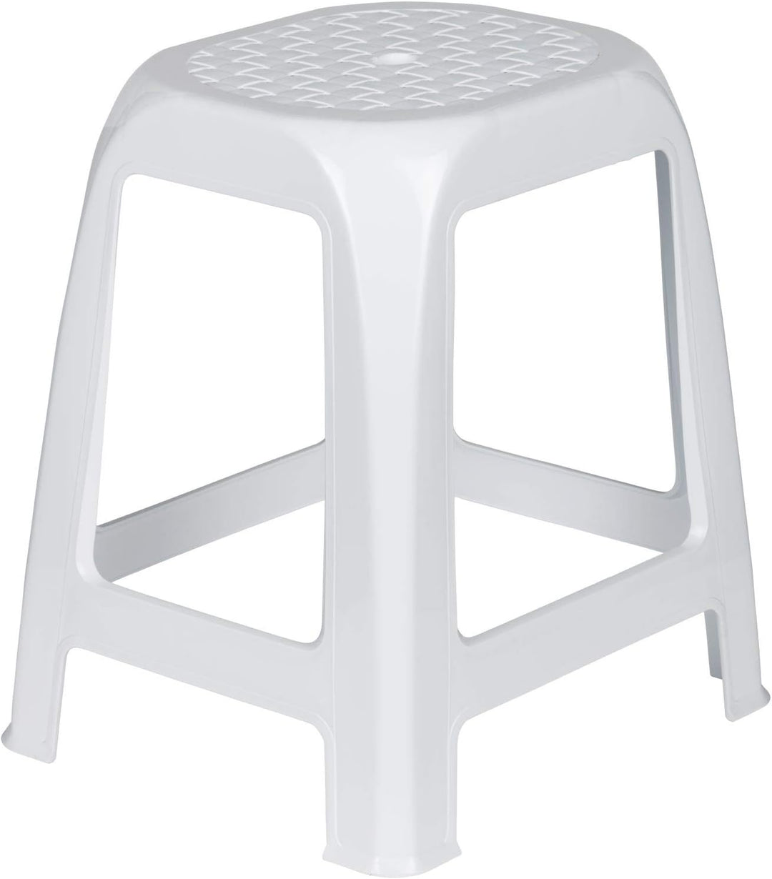 Kreher Hocker aus Kunststoff in Weiss. Sitzfläche im Rattan Design. Ideal für Dusche, Bad und Hausha