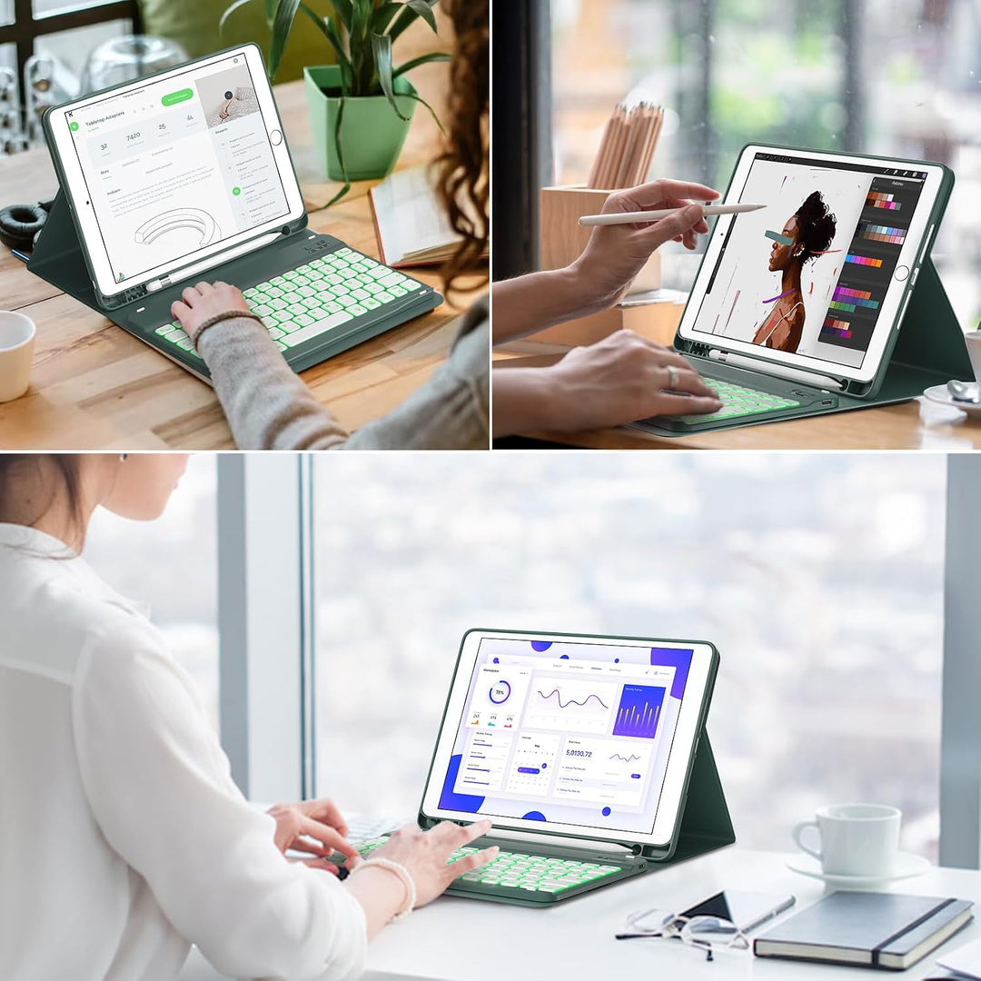 Tastatur mit Hülle für iPad 9/8/7 Generation 10,2 Zoll, Grün, Grün