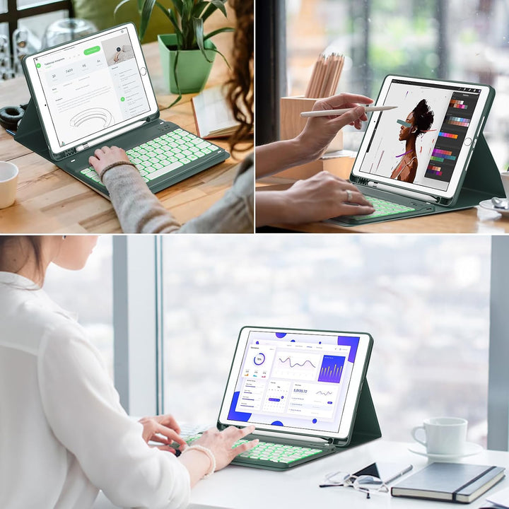 Tastatur mit Hülle für iPad 9/8/7 Generation 10,2 Zoll, Grün, Grün