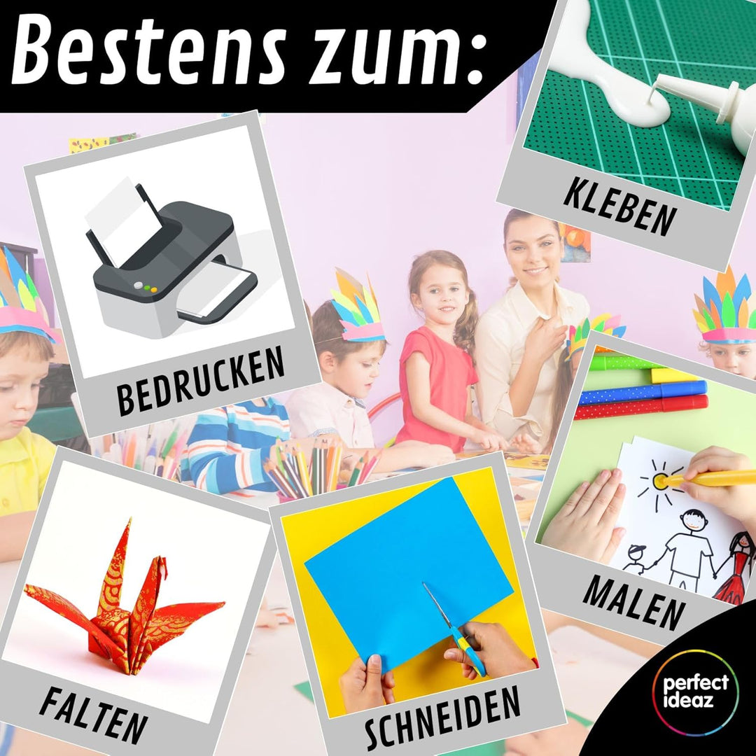 perfect ideaz • 50 Blatt Fotokarton DIN-A2, 10 Farben, stabiler recycling Karton 300 g/m², Made in G