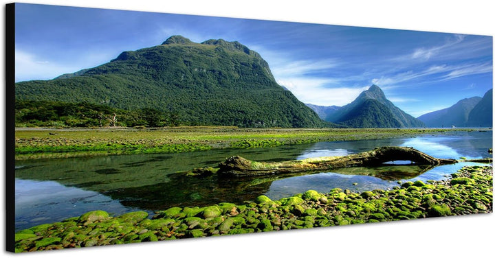 Paul Sinus Art Panoramabild auf Leinwand und Keilrahmen 120x40cm Neuseeland Berge Wasser Landschaft