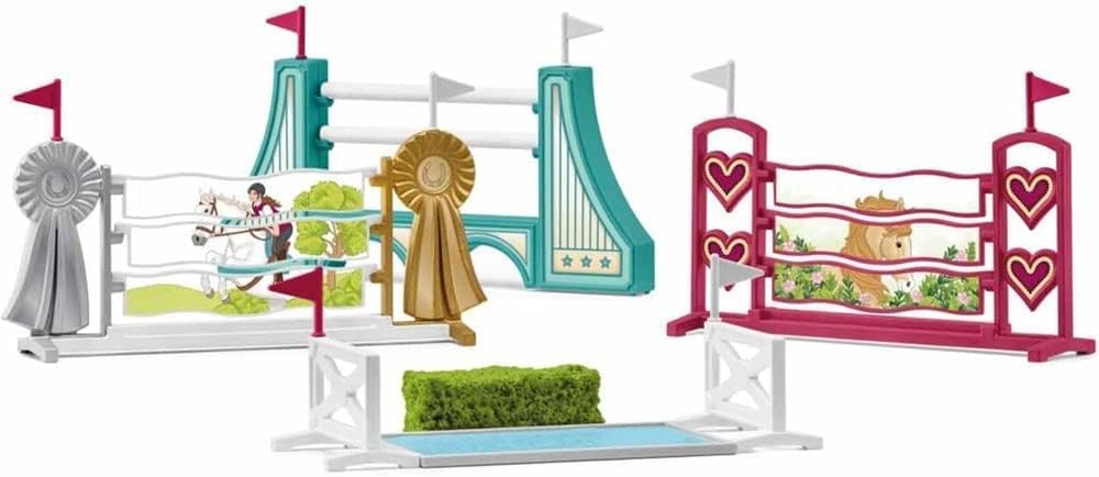 SCHLEICH 42611 Horse Club Pferdebox mit Stute und Fohlen &amp; 42612 Hindernisse Zubehör, für Kinder ab