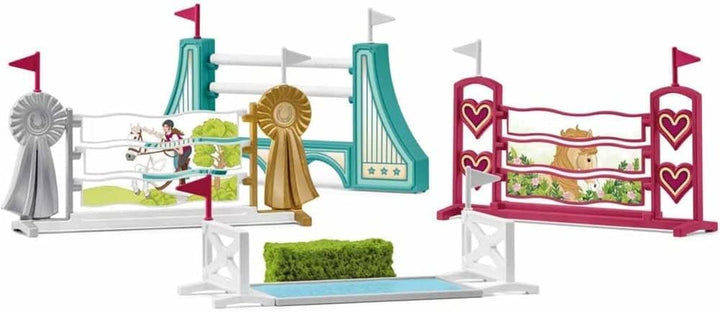SCHLEICH 42611 Horse Club Pferdebox mit Stute und Fohlen &amp; 42612 Hindernisse Zubehör, für Kinder ab