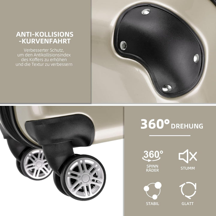 BEIBYE- 3er Kofferset Hartschalen-Koffer Reisekoffer Trolley Rollkoffer Set Reisekofferset (Champagn