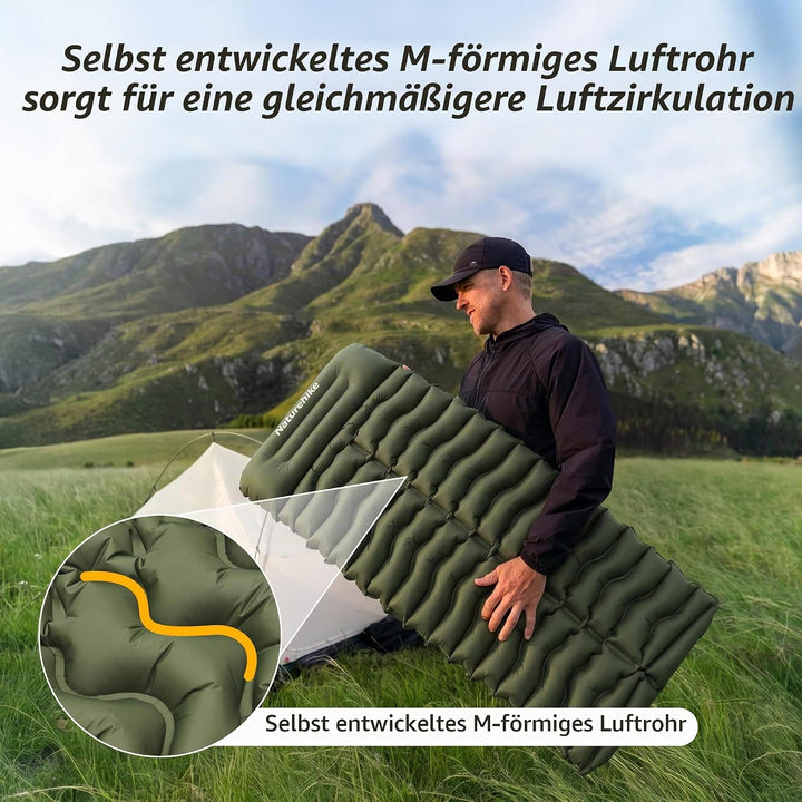 Naturehike Isomatte Camping, Ultraleicht Camping Luftmatratze mit Luftpumpe, 9.5cm Dick Matratze ist