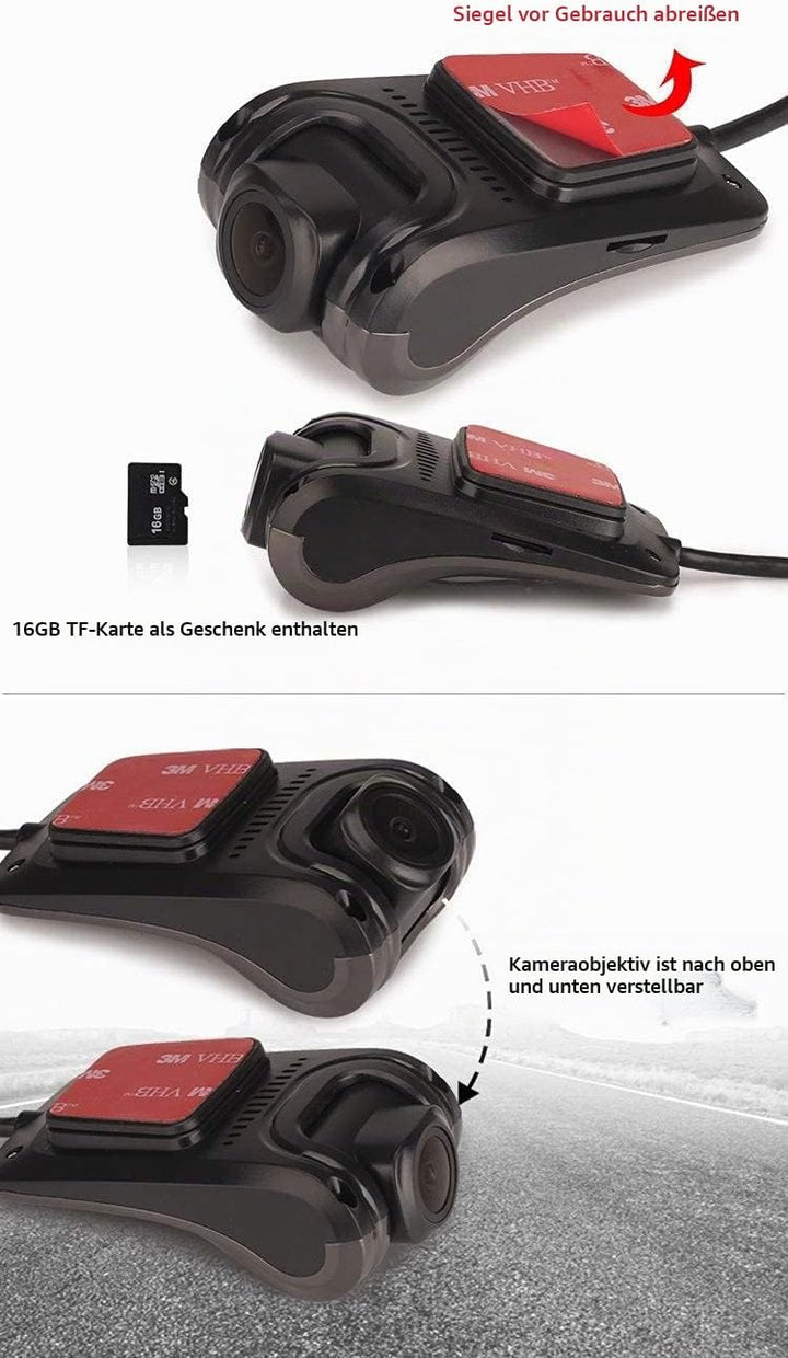 ERISIN HD 1080P 150° Weitwinkel Mini Auto Dashcamera Wasserdicht USB Dashcam Auto DVR Recorder Nacht