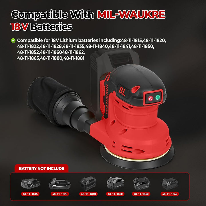 Akku-Exzenterschleifer, Kompatibel mit Milwaukee 18V Batterie, 3 Geschwindigkeiten, 9700-19000 U/min