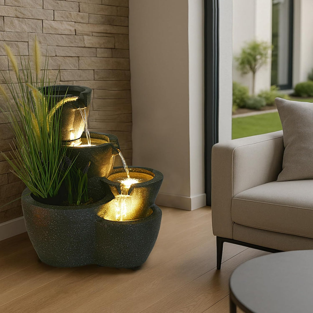 Zimmerbrunnen mit Beleuchtung Botana Gartenbrunnen bepflanzbar Springbrunnen Terrassenbrunnen (LED: