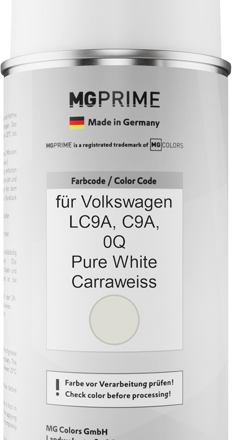 MG PRIME Autolack 2K Spraydosen Set für Volkswagen VW LC9A / C9A / 0Q Pure White/Carraweiss Basislac