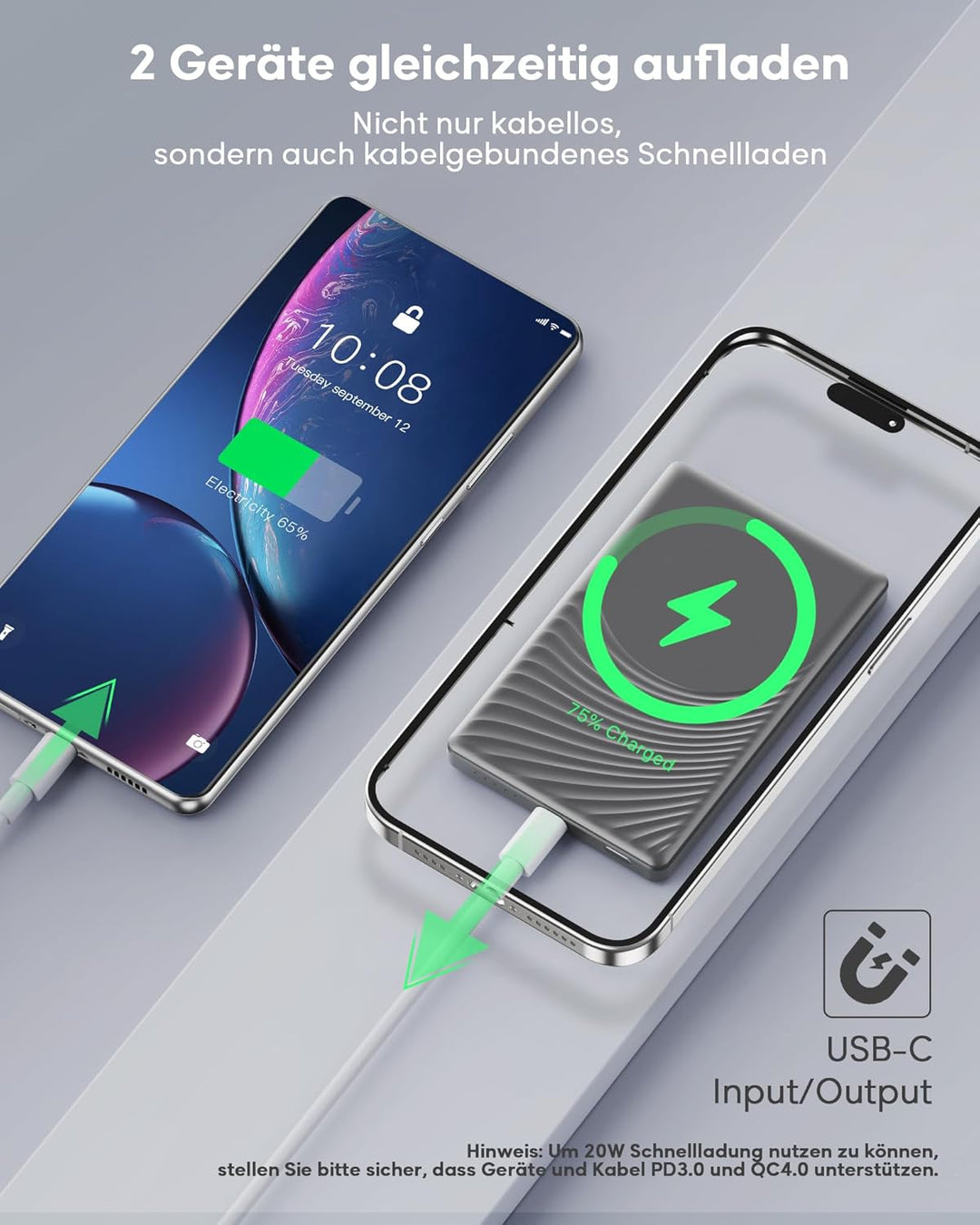 Ultra Slim iPhone Powerbank für Magsafe, Ntaanoo Magnetische Power Bank Induktives Laden 5000mAh, 20