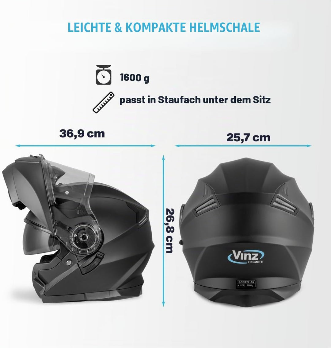 VINZ Santos Klapphelm mit Sonnenblende | ECE 22.06 &amp; PINLOCK vorbereitet | Motorrad Helm Integralhel