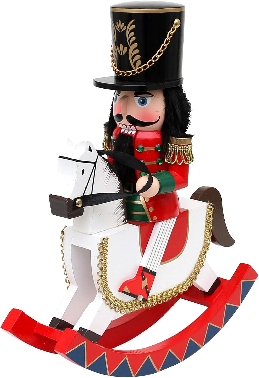 Dekohelden24 Holz Nussknacker Soldat auf Schaukelpferd in rot/weiss, 30 cm, Soldat