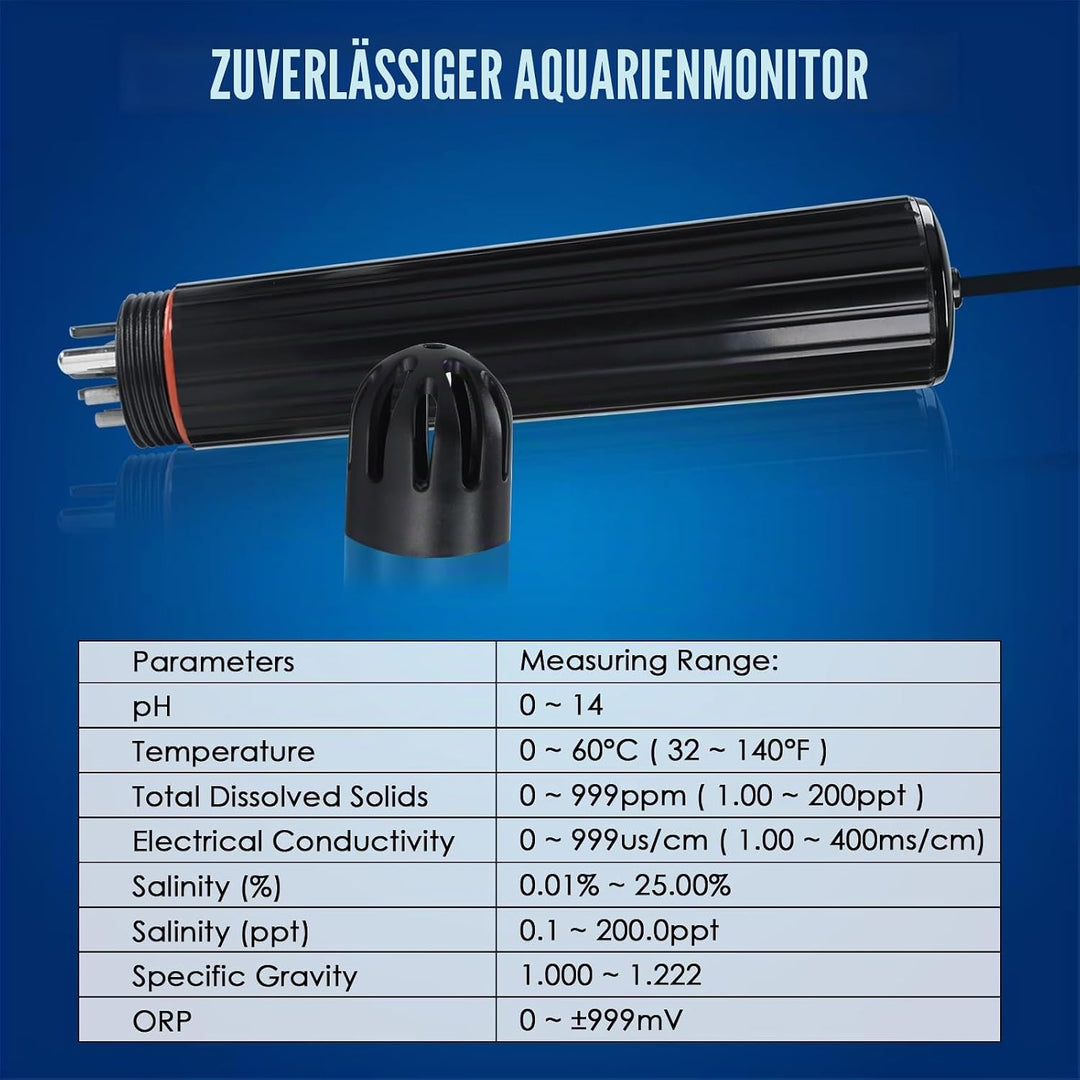 7-in-1 WiFi-Wassertester für Aquarien, Hydrokulturen, Schwimmbäder, pH/TDS/EC/ORP/Temp/Salzgehalt//S
