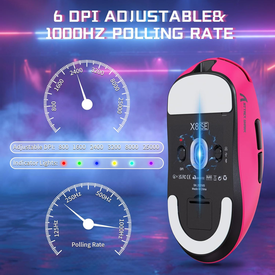MAMBASNAKE X Attack Shark X8SE 55g ultraleichte kabellose Gaming Maus–bis zu 25000 DPI,PAW3311-Senso