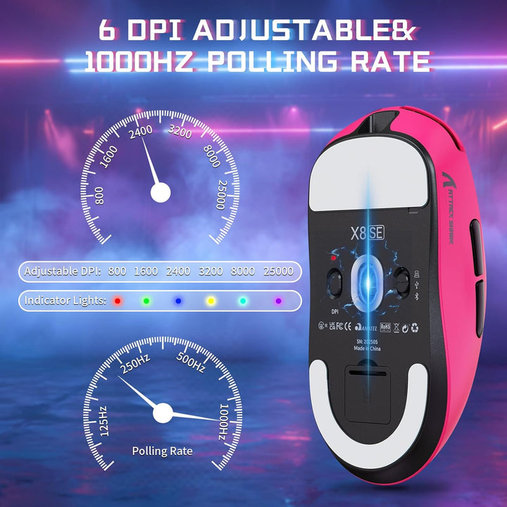MAMBASNAKE X Attack Shark X8SE 55g ultraleichte kabellose Gaming Maus–bis zu 25000 DPI,PAW3311-Senso