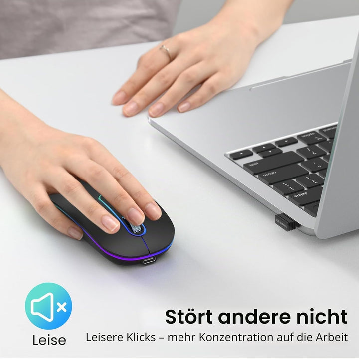 cimetech Bluetooth Maus kabellos (Bluetooth 5.1 + USB 2,4 GHz) LED Dual Mode- Wiederaufladbare Optis