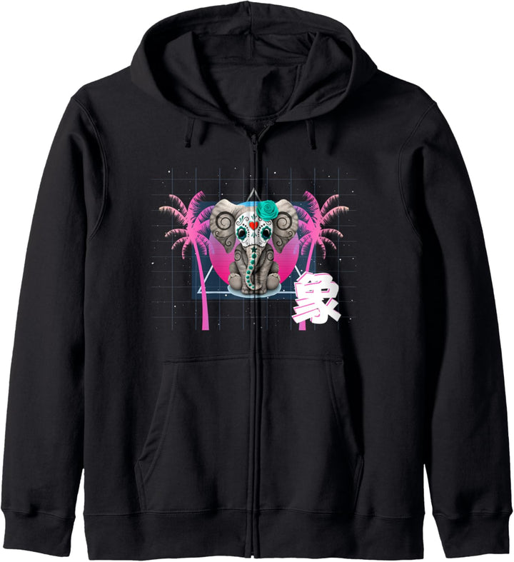 Elephant Japanese Vaporwave Anime Aesthetic Kapuzenjacke