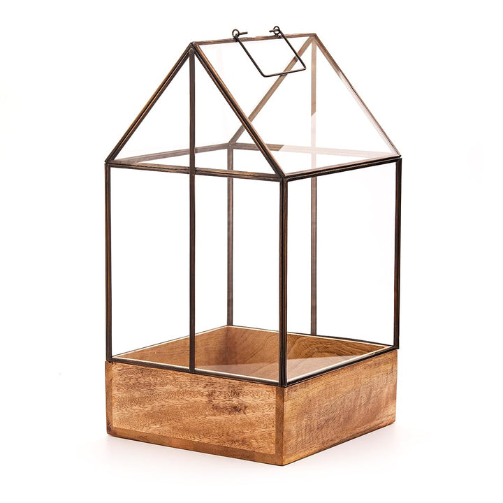 Modernes Gewächshaus als Deko, für Anzucht &amp; für Kräuter | Aus Glas, recyceltem Holz und Metall | Zi