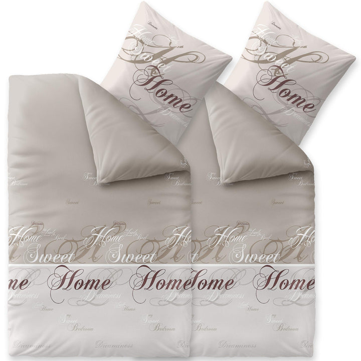 CelinaTex Touchme Biber Bettwäsche 135 x 200 cm 4teilig Baumwolle Bettbezug Sarah Wörter beige braun
