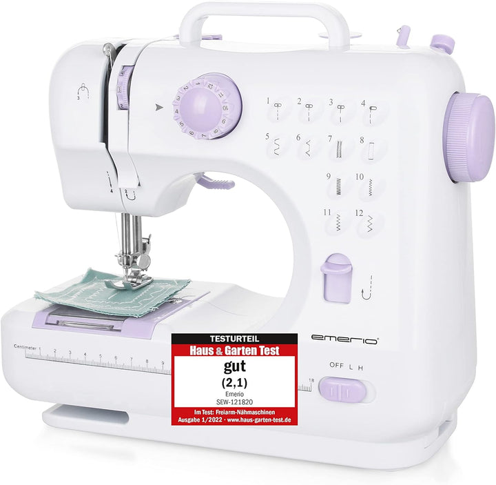 Emerio Nähmaschine für Kinder & Anfänger, SEW-121820, 12 Stichmuster, Mini Nähmaschine mit Fusspedal
