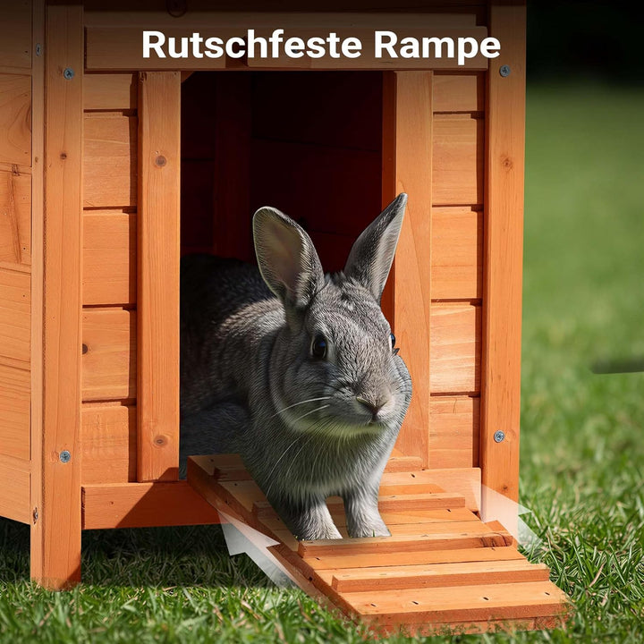 Wiltec Katzenhaus 420 x 515 x 430 mm aus Fichtenholz, Kleintierhaus Kaninchenstall mit Dach aufklapp