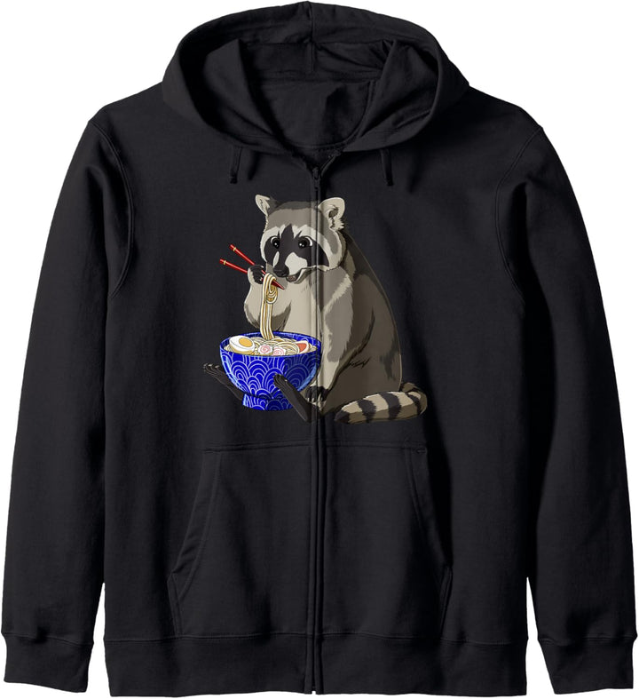 Lustiges Japan Anime Waschbär isst Ramen Kapuzenjacke