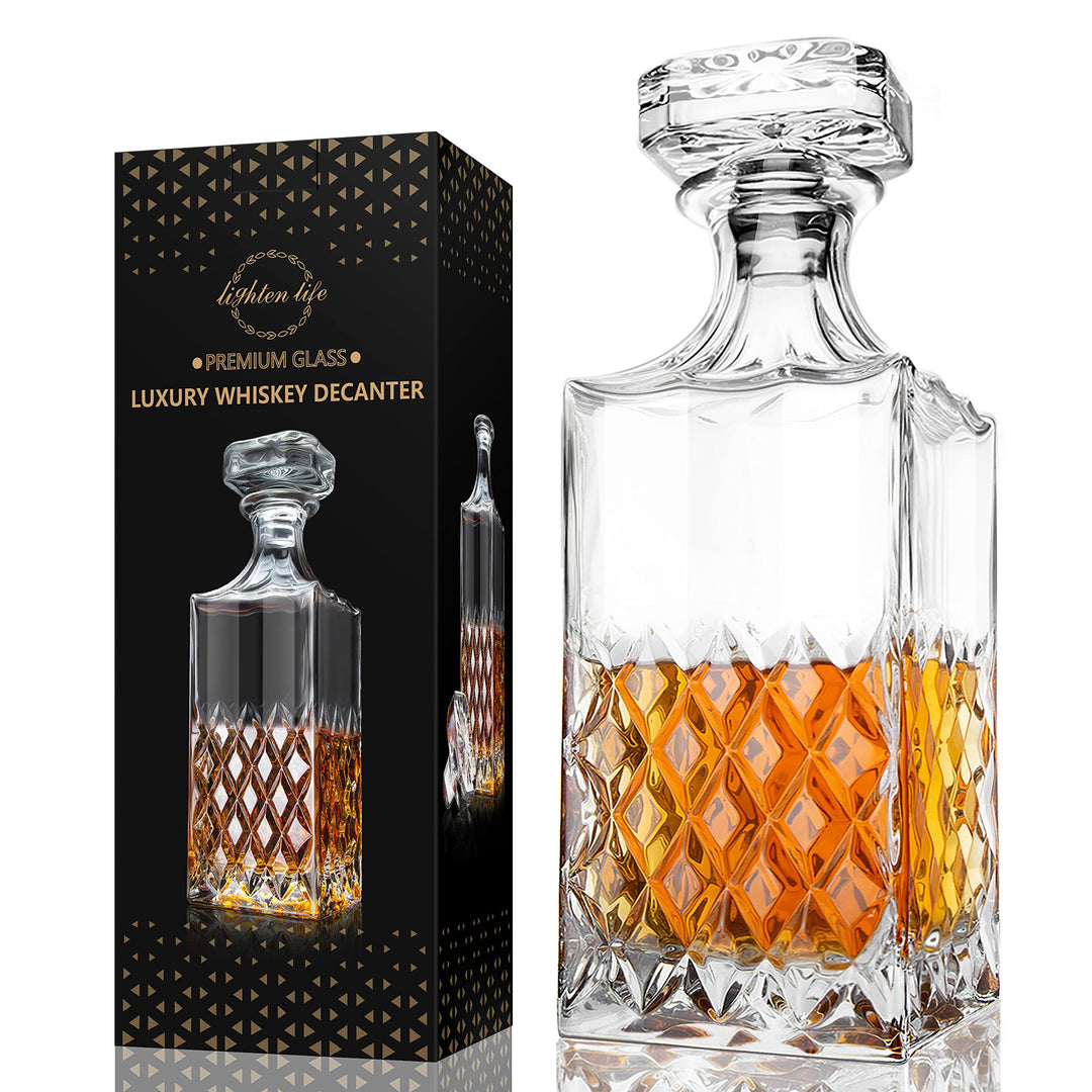 LIGHTEN LIFE Whisky-Dekanter 849, ml bleifreier Whisky Karaffe mit Stopfen in Geschenkbox,Kristall-S