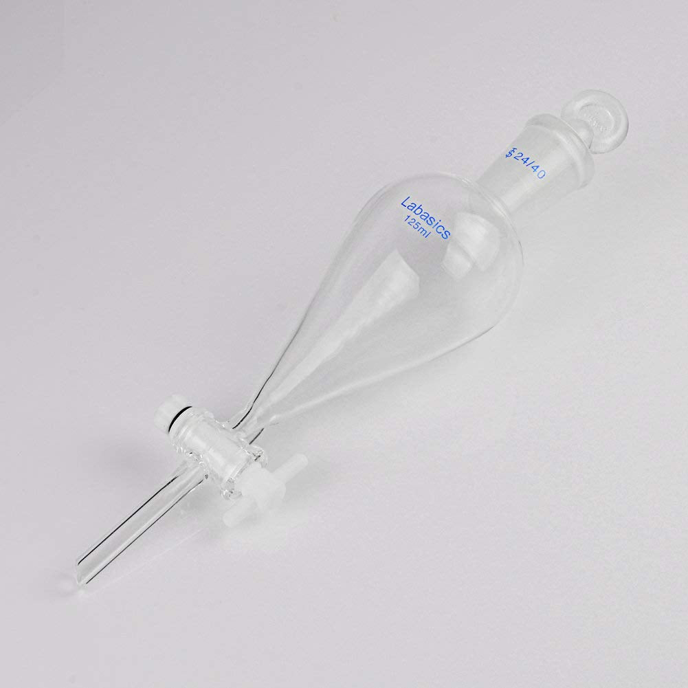 Labasics 125ml Borosilikatglas Konischer Scheidetrichter mit PTFE-Absperrhahn, Separatory Funnel 125