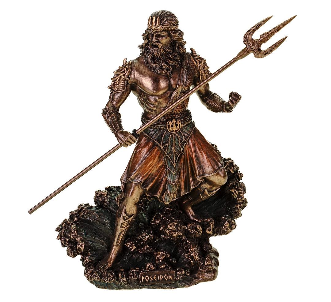 Veronese Figur Meeresgott Poseidon mit Dreizack auf Welle Statue Skulptur Meer Götter Neptun bronzie
