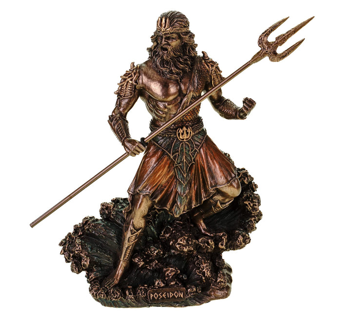 Veronese Figur Meeresgott Poseidon mit Dreizack auf Welle Statue Skulptur Meer Götter Neptun bronzie