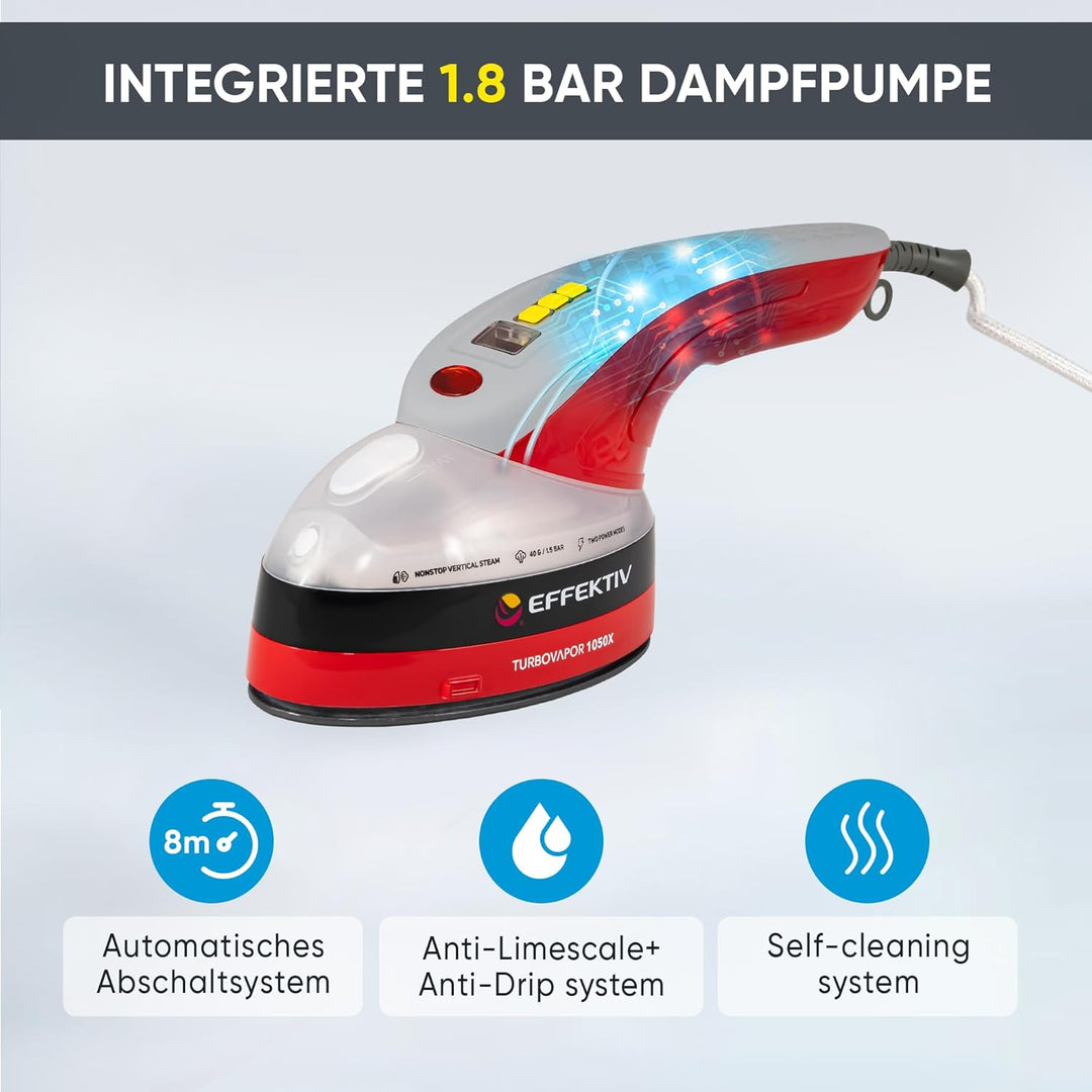 Dampfglätter EFFEKTIV TurboVapor 1050X, Kontinuierlicher Dampf 400mg/min, 3in1 Ultra-Kompakt Dampfbü