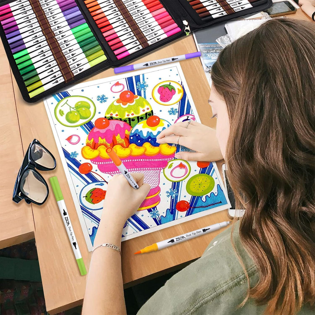 ZSCM 100 Farben Dual Brush Paint Pens, Coloured Pens Aquarell Art Marker Fineliner Kalligraphie Pens