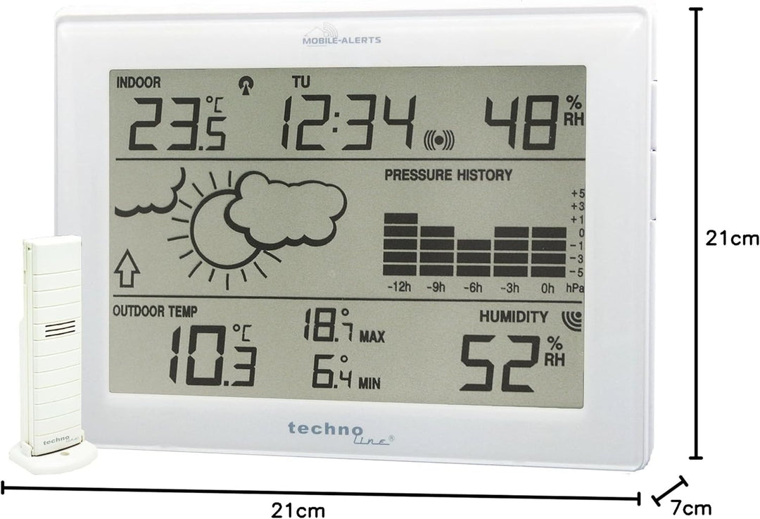 Technoline MA 10410 Wetterstation mit Anbindung zum MOBILE ALERTS Haus-Überwachungs-System, Weiss Si