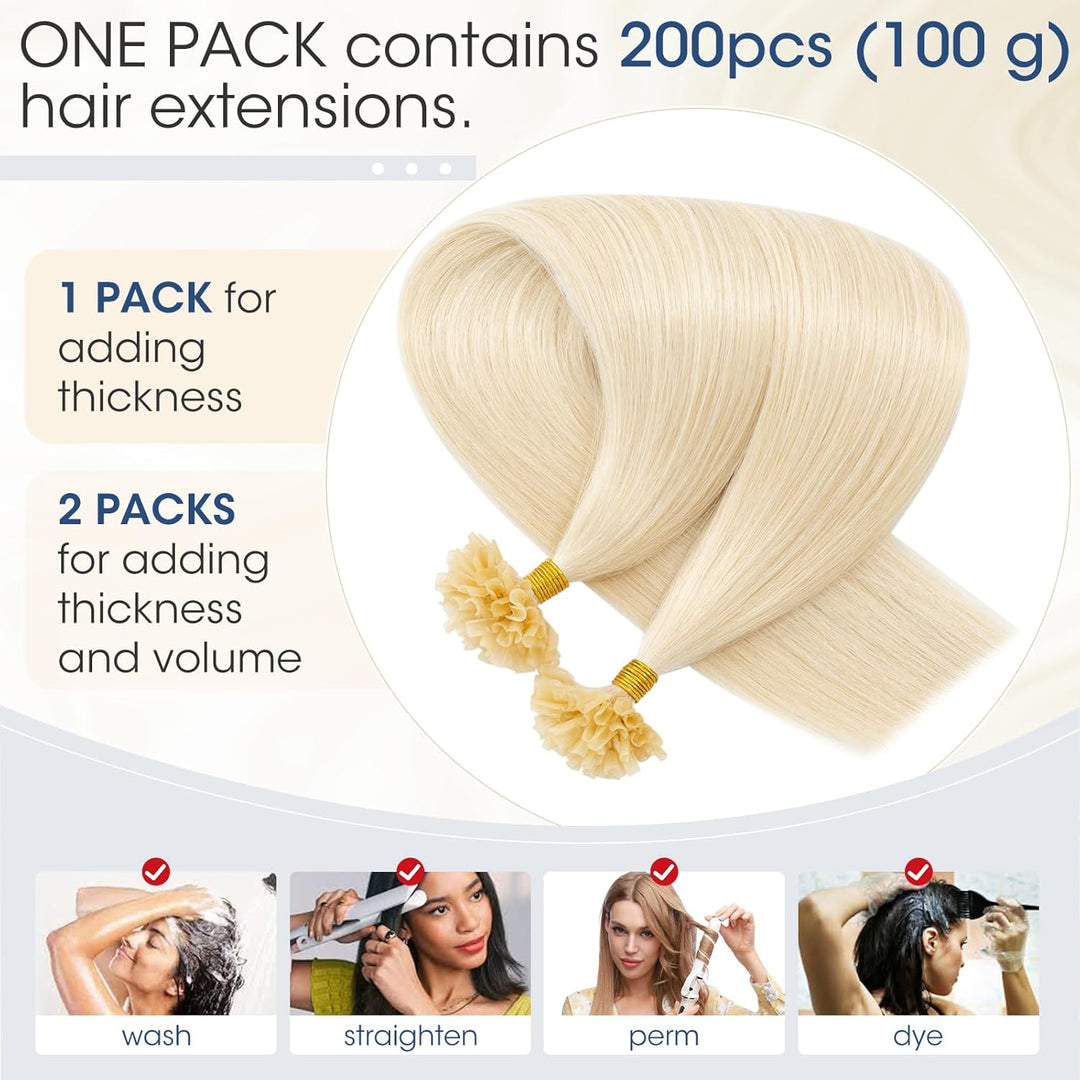 Elailite Extensions Echthaar Bonding 0.5g/s 45cm #60 Platinblond U Tip Hair Extensions Haarverlänger