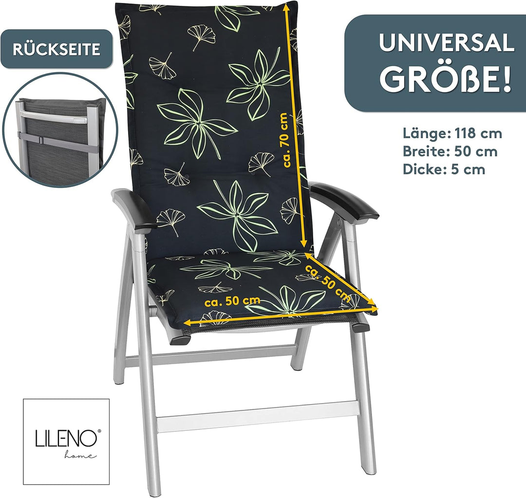 LILENO HOME Gartenstuhl Auflagen als [2er Set - Hochlehner] in Grafik-Blume Grün - Bequeme Liegen al