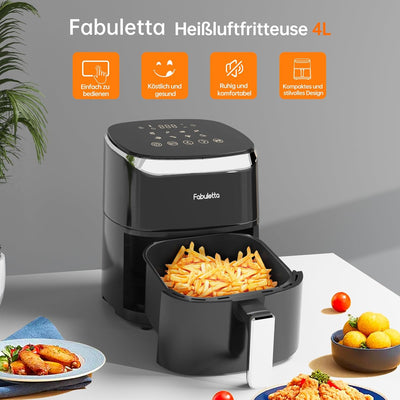 Fabuletta Heissluftfritteuse 4L, 9-in-1 Air Fryer, Max 230℃ Heissluft Fritteusen, Digitalem LED-Touc