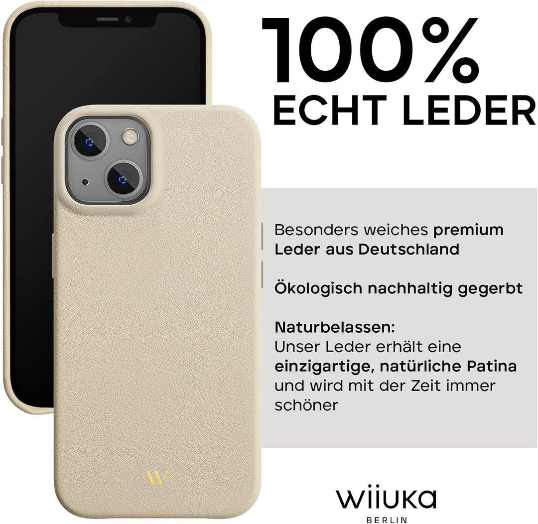 WIIUKA Hülle für iPhone 13 Mini, Leder aus Deutschland, Lederhülle extra Dünn, Premium Handyhülle, C