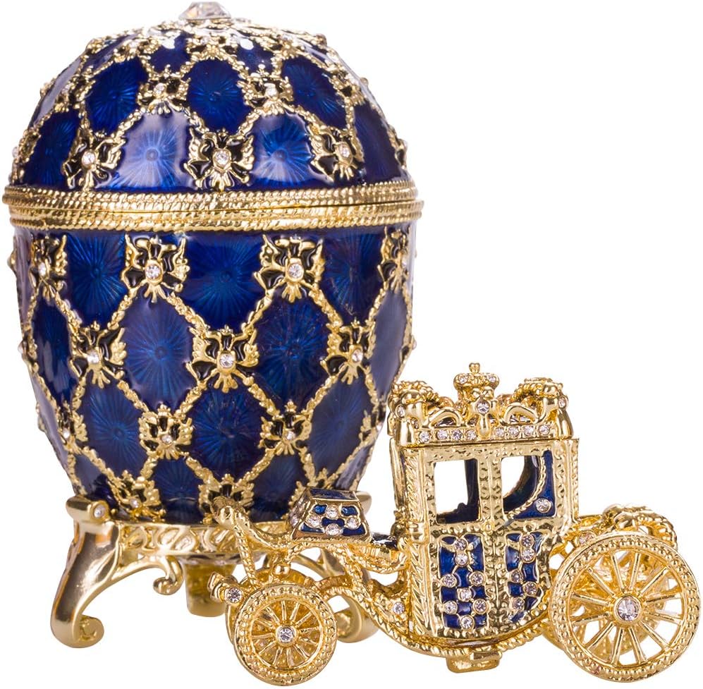 Fabergé-Stil Ei / Schmuckkästchen mit Kutsche & Doppelköpfiger Adler 9,5 cm