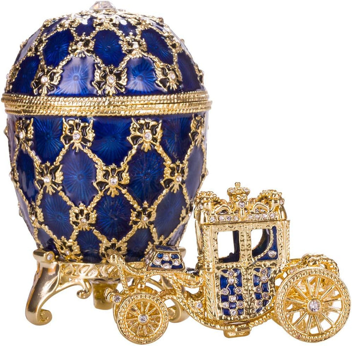 Fabergé-Stil Ei / Schmuckkästchen mit Kutsche & Doppelköpfiger Adler 9,5 cm