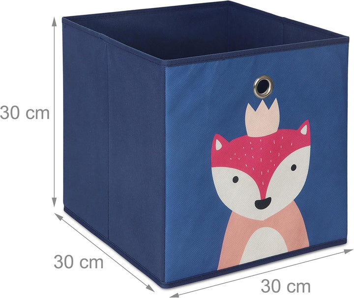 Relaxdays 4er Set, Kinder Aufbewahrungsboxen, süsse Tier-Motive, Faltbox für Würfelregale, HBT: 30x3