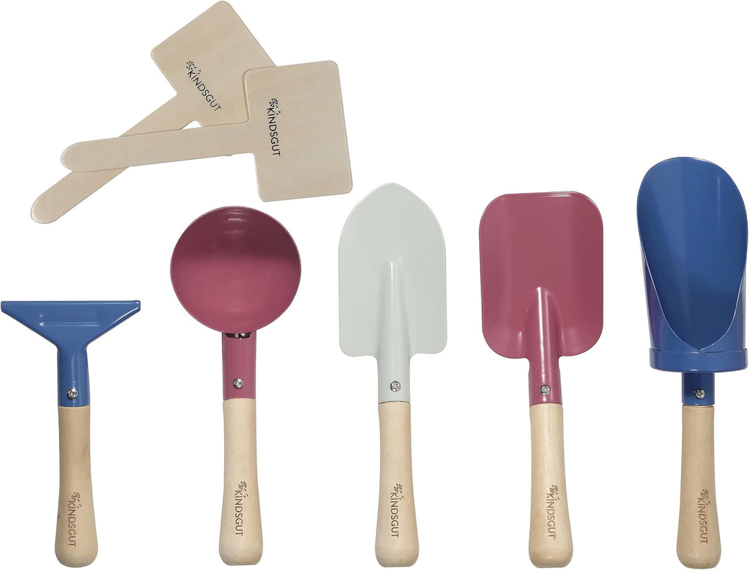 Kindsgut Gartenset, Gartengeräte für Kinder aus hochwertigem Holz und Metall in Einer Tasche, Schlic