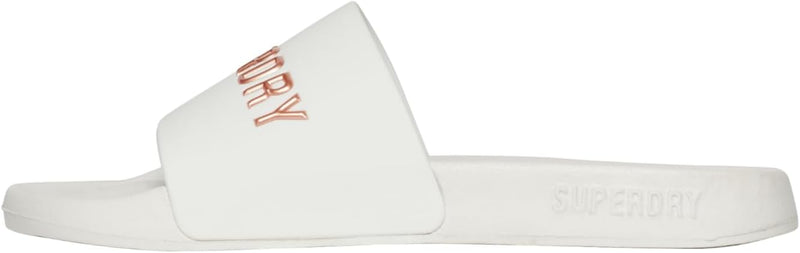 Superdry Damen Code Logo Vegan Pool Slide Flipflop L Weiss Metallic Rosé, L Weiss Metallic Rosé