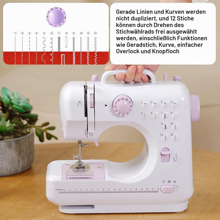 LetCart 505A 12 Stiche Elektrische Nähmaschine Mini Haushalt Doppelfaden-Nähmaschine EU 220V, Für Pr