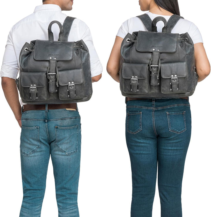 STILORD 'Larissa' Grosser Echt Leder Rucksack im Vintage Look - Stilsicher Unterwegs Sein, Carbon -