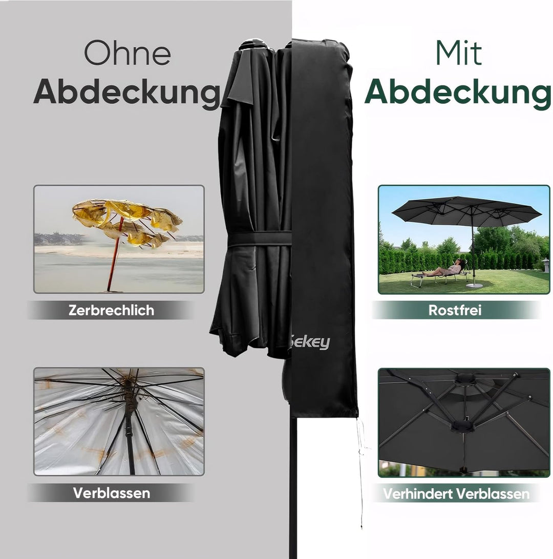 Sekey Doppelsonnenschirm Schutzhülle | Abdeckhauben für Sonnenschirm | 165×50/62 cm – Extrabreite Ab