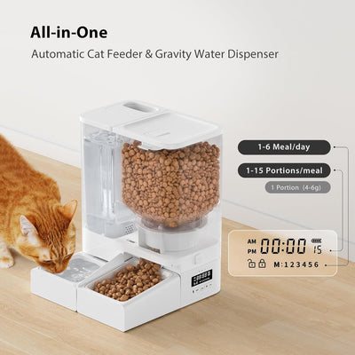 DUDUPET Futterautomat Katze und Wasserspender 2-in-1, Automatischer Futterspender Katze 5L + Wassers