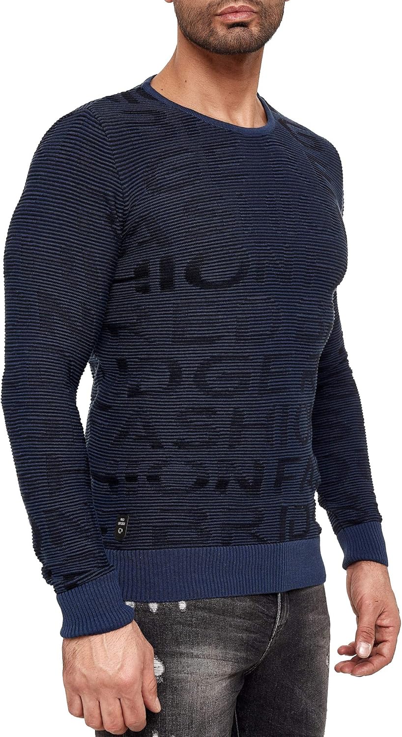 Redbridge Herren Pullover Strickpullover 3D Structure Kontrast M Blau, M Blau
