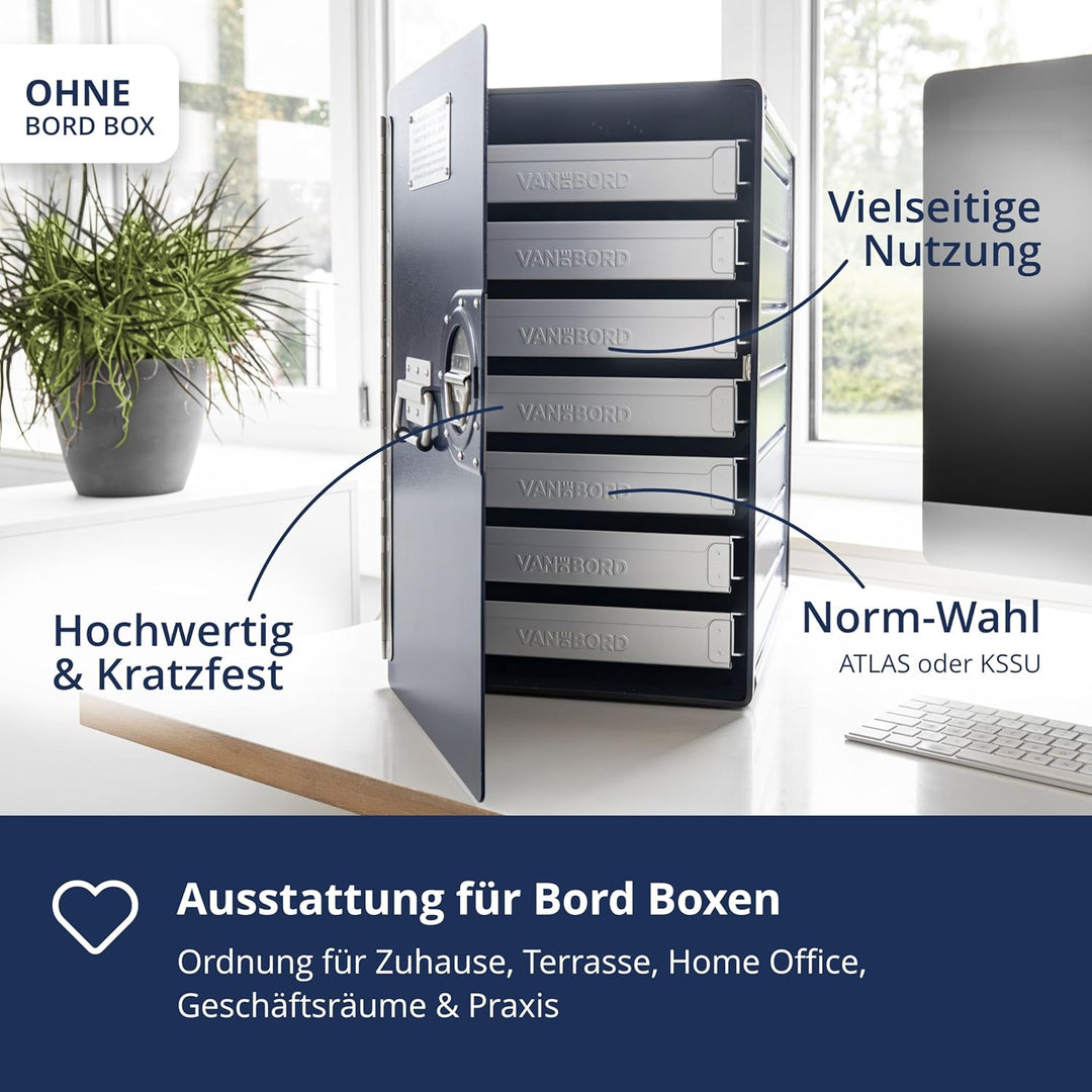 Ausstattungspaket für Bord Boxen, 7 Einschübe, Atlas-Norm Aluminium ATLAS, Aluminium ATLAS