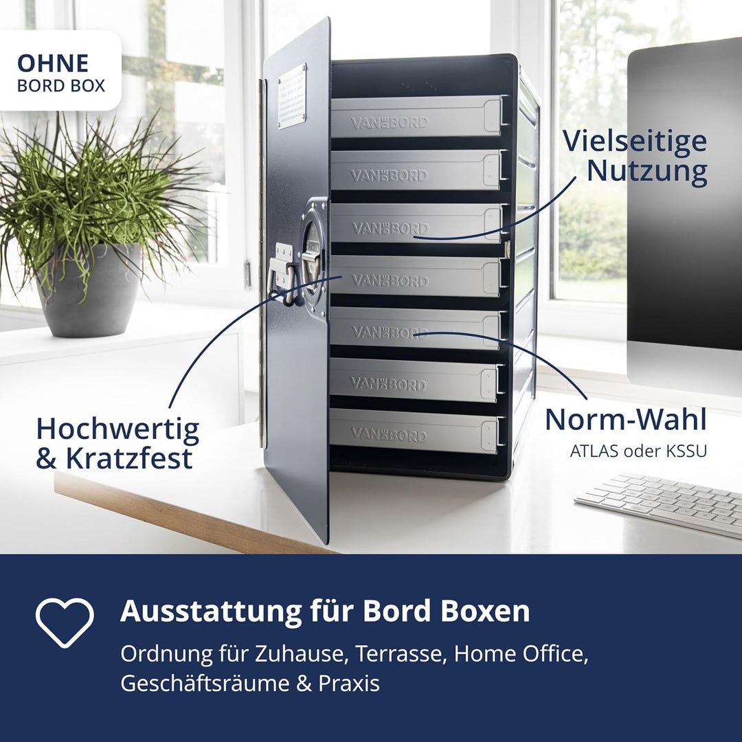 Ausstattungspaket für Bord Boxen, 7 Einschübe, KSSU-Norm Aluminium KSSU, Aluminium KSSU